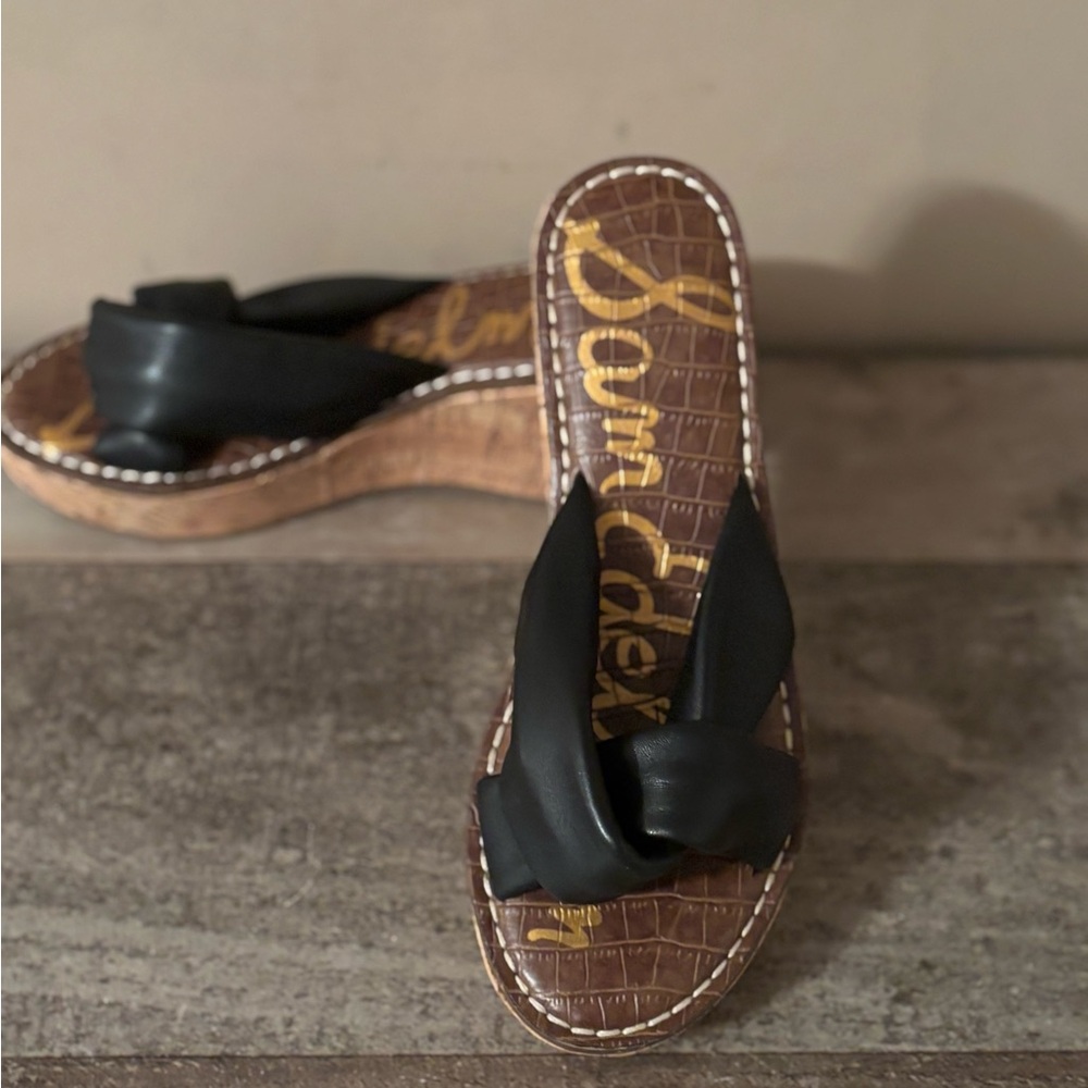 SAM EDELMAN RAMSEY WEDGE SANDAL WITH CORK HEEL SIZE 7.5
